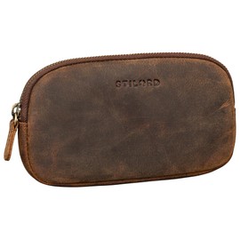 STILORD 'Mike' Small Leather Pouch Vintage for Men Women Ideal as Pencil Case Cosmetic Bag Coin Purse Key Case Organizer Bag in Genuine Leather, Colour:Kreta - Brown