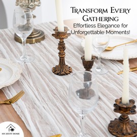 MyZestyHome 6 Pack White Table Runner 10FT Long Boho Rustic Sheer Gauze Romantic Table Decoration - Easter Wedding Party Birthday Baby Bridal Shower Engagement Home Decor