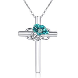 Midir&Etain August Birth Flower Necklace 925 Sterling Silver Poppy Necklace Cross Floral Pendant Necklace Jewellery Gifts for Women Girlfriend Wife Mother