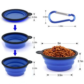 Collapsible Dog Bowl, Collapsible Water Bowl for Cats, Dogs, Portable Pet Bowl with Carabiner, Small (350ml), Blue