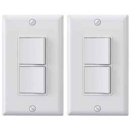 ELEGRP Decorator Double Rocker Light Switch, Two Single Pole Electrical Paddle, 15A 120V, In-Wall On/Off, Self-Grounding, Wall Plate Included, UL Listed (2 Pack, Glossy White)