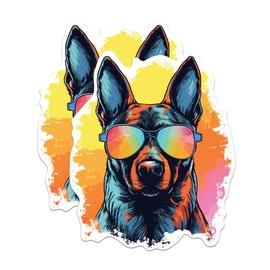 (2 Pack) Belgian Malinois Dog Stickers - Belgian Malinois with Sunglasses - Choose FromOver 100 Dog Breeds - 5 Inches On Longest Side - Premium Vinyl - Made in USA - BMCS0314
