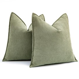 MIULEE Pack of 2 Sage Green Decorative Pillow Covers 22x22 Inch Soft Chenille Luxurious Couch Throw Pillows Farmhouse Cushion Covers Euro Shams with Elegant Design for Sofa Bed Living Room Home Decor