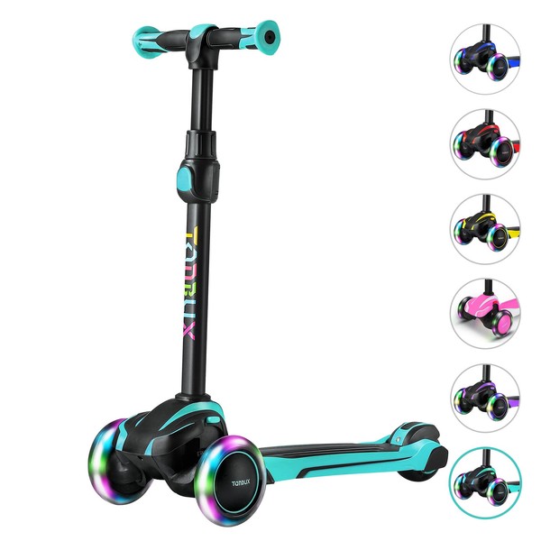 TONBUX Kids Scooter for Age 3-12, Toddler Scooter with 4 Adjustable Heights, Light Up 3-Wheels Scooter, Shock Absorption Design, Lean to Steer, Balance Training Scooter for Kids - Green