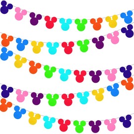 50 Pcs Rainbow Cartoon Mouse Banner Flags Colorful Double-Sided Felt Garland Birthday Party Banner Decor Supplies for Cute Mouse Theme Party Kids Birthday Party Baby Shower and Classroom Decor