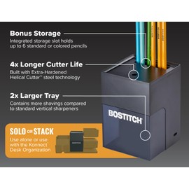 Bostitch Konnect Rechargeable Battery Pencil Sharpener for KT2 Desk Organizer No.2/Colored Pencils, Black