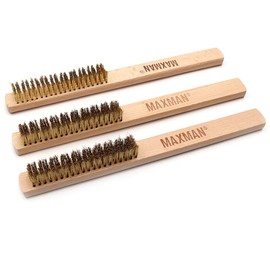 MAXMAN Brass Brush 3Pcs, Soft Brass Bristle Wire Brush for Cleaning Metal Rust, Welds, Home and Kitchen, Wire Scratch Brushes with 10" Beechwood Handle