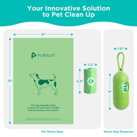 Green Pursuit Poop Bags for Dogs - Large Leak Proof Dog Poop Bags Rolls with Handle | Tear Resistant Dog Poop Bag with Dispenser | Degrades Faster, Easy to Open, Separate & Tie | 9"x13", 135 Bags