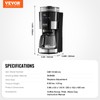 VEVOR Coffee Maker with Grinder, 10 Cup Coffee Machine, Grind