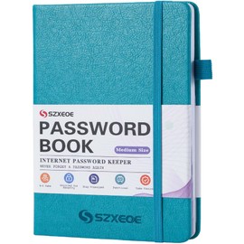 SZXEOE Password Keeper Book with Alphabetical Tabs, Password Notebook for Seniors, Medium Size Address Book for Internet Website Log in Detail, Password Organizer Logbook for Home Office (Turquoise)