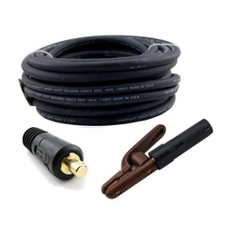 WeldingCity 25-ft 2-AWG USA-made Heavy Duty Welding Cable with Stick Electrode Holder Stinger and Dinse-type Twistlock Connector Plug for Welder Whip Lead