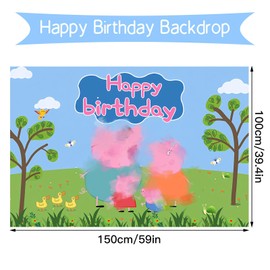 5x3FT Backdrop, Birthday Party Decorations Photography Cartoon Pig Theme Party Supplies Backdrop, Happy Birthday Banner Background for Kids Boys Girl