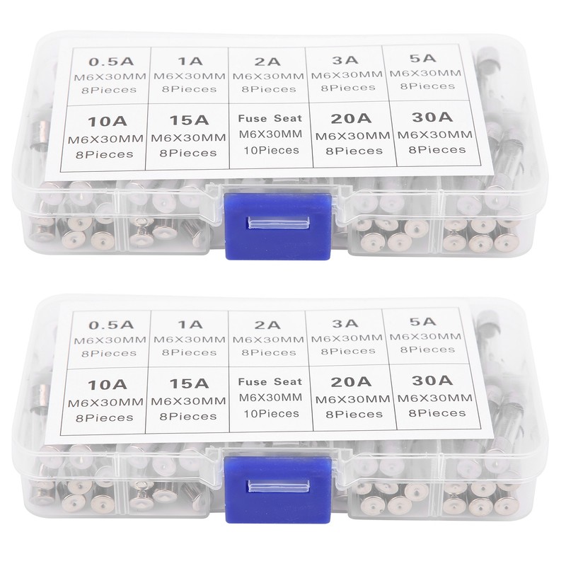 2Boxes Glass Tube Fuse Kit M6x30mm 0.5A‑30A Fast Acting Quick
