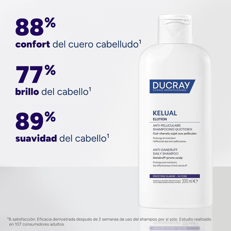 DUCRAY, Kelual Elution Shampoo Reequilibrante, Alternancia Anticaspa, Con Piroctona Olamina
