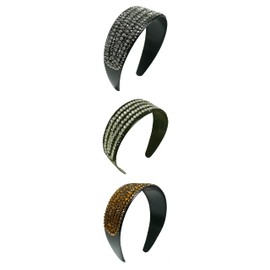 jcgy Set of 3 Wide Band Plastic Hairband Headband for Women Girls Hair Styling NI86012-24611-3hemTopazBlkChampagne