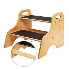 Ollieroo Bamboo 2 Step Stool, Heavy Duty Kids Step Stool with Non-Slip Stepping Surface, Stepping Stool for Kids Adults, Toddler Step Stool for Bathroom Sink Kitchen Counter Bedside(Natual)