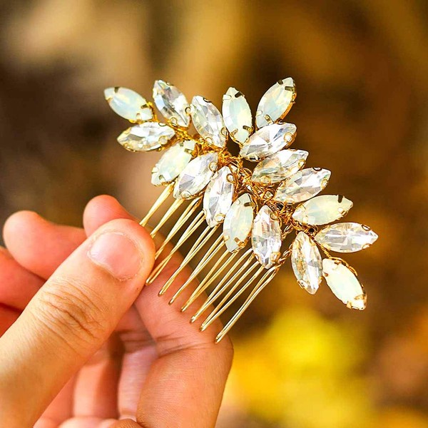 Asooll Gold Wedding Hair Comb Rhinestones Opal Crystal Hair Piece Vintage Bridal Hair Clips Accessories for Brides and Bridesmaids
