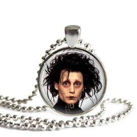 Edward Scissorhands 1 inch Silver Plated Pendant 24 inch Stainless Steel Ball Chain Necklace Handcrafted Fan Gift