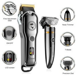 Hatteker Hair Clipper Cordless Hair Trimmer Barber Clipper T-Blade Trimmer Beard Trimmer Nose Trimmer Hair Cutting Grooming Kit Professional IPX7 Waterproof