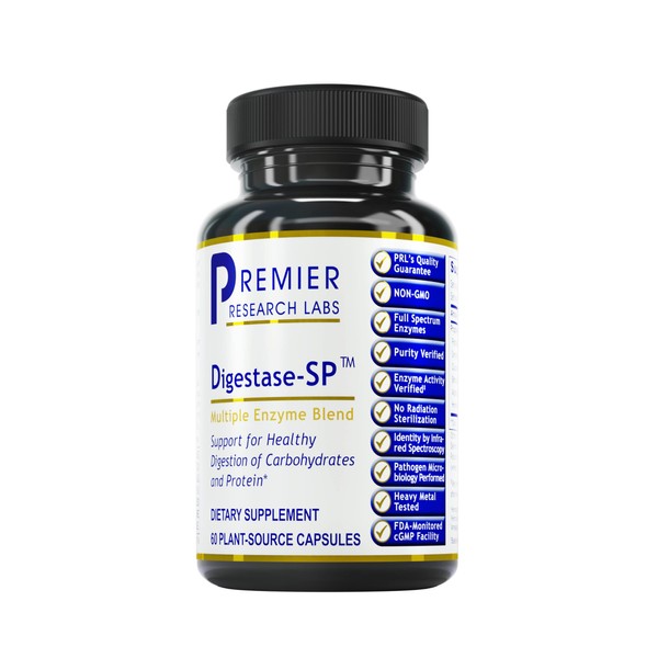 Premier Research Labs Digestase-SP - Supports Digestion of Carbohydrates, Protein & Gluten - Plant-Based Formula with Six Effective Enzymes - Pure Vegan & GMO-Free - 60 Plant-Source Capsules