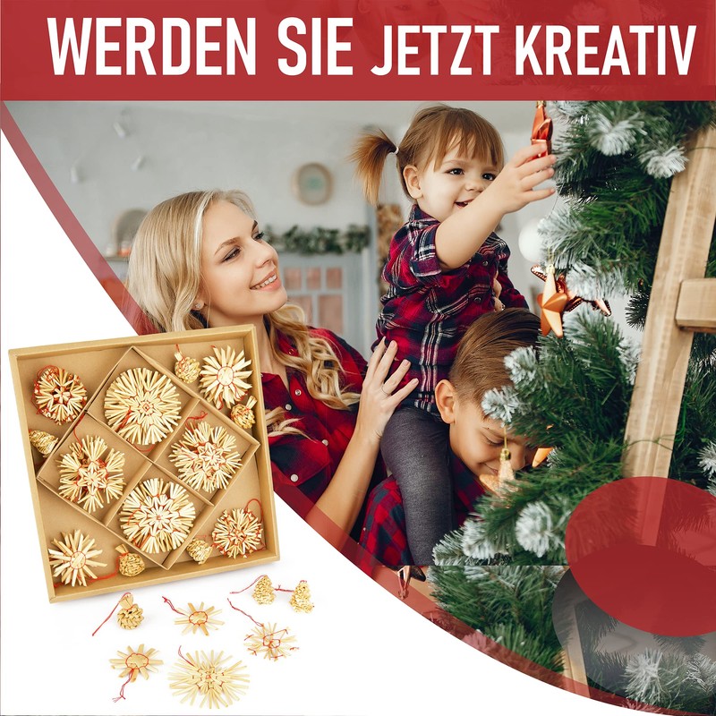 48 x Small Straw Stars Christmas Tree Decorations for Christmas,