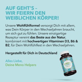 MENO HELPERS NIMM’S LEICHT Für die Wechseljahre Natürlich & vegan, mit Mönchspfeffer, Hopfen, Fenchel, Melisse Vitamin D3, Vitamin B6, Vitamin B2, 60 Kapseln