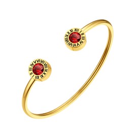 FindChic Gold Bracelets for Women Adjustable Open Cuff Bangle Bracelet With Garnet Roman Numeral Jewelry
