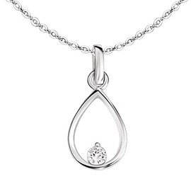 CLEVER SCHMUCK Set Silver Drop Pendant 11 x 8 cm with Zirconia Bottom and Anchor Chain 42 Sterling Silver 925, Metal, Cubic Zirconia