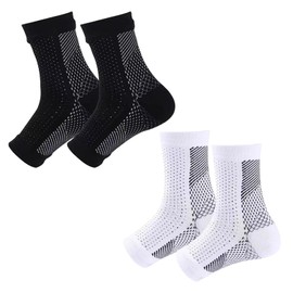 2 Paar Kompressionssocken,Compression Socks,Damen Herren,Kompressions-Socken Nachts,Orthopädische,Gegen Fersensporn und Plantarfasziitis,Plantar Fasciitis Socken,Kompressionsstrümpfe,Schwarz,Weiß