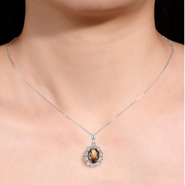 RYLOS Necklaces for Women Sterling Silver Princess Diana Inspired Necklace Gemstone & Genuine Diamonds Pendant 18" Chain 9X7MM Smoky Quartz June Birthstone Womens Jewelry Gold Necklaces For Women