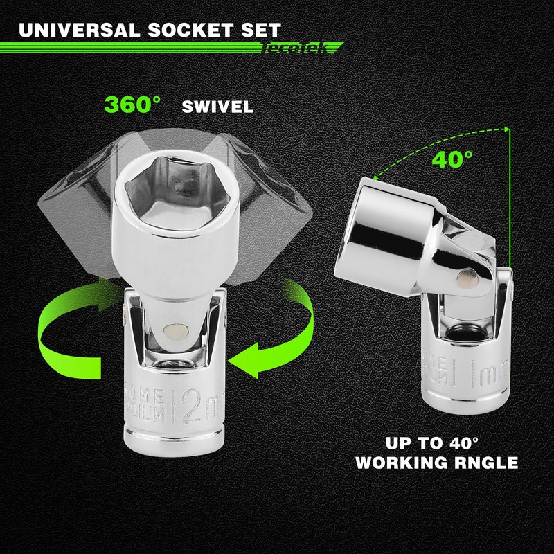 TecoTek 19-Piece 1/4-Inch Drive Universal Joint Socket Set, Swivel Socket