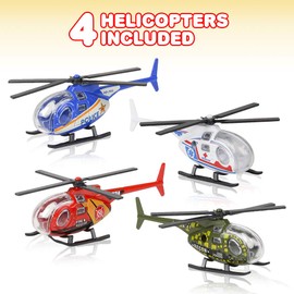ArtCreativity Diecast Helicopter Toy - Pack of 4 - Police, Fire Engine, EMS, and Military Diecast Toy Choppers with Spinning Propellers, Birthday Party Favors for Boys and Girls