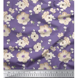 Soimoi Decorative 58 inches Wide Floral Printed Craft Sewing Cotton Poplin Fabric by The Yard-Purple