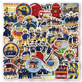 Fireman Sam Stickers Pack of 50 Waterproof Cartoon Fireman Sam Stickers for Laptop Bicycle Motorcycle Computer Skateboard Water Bottle Luggage Vinyl Cool Stickers for Teens Children Adults