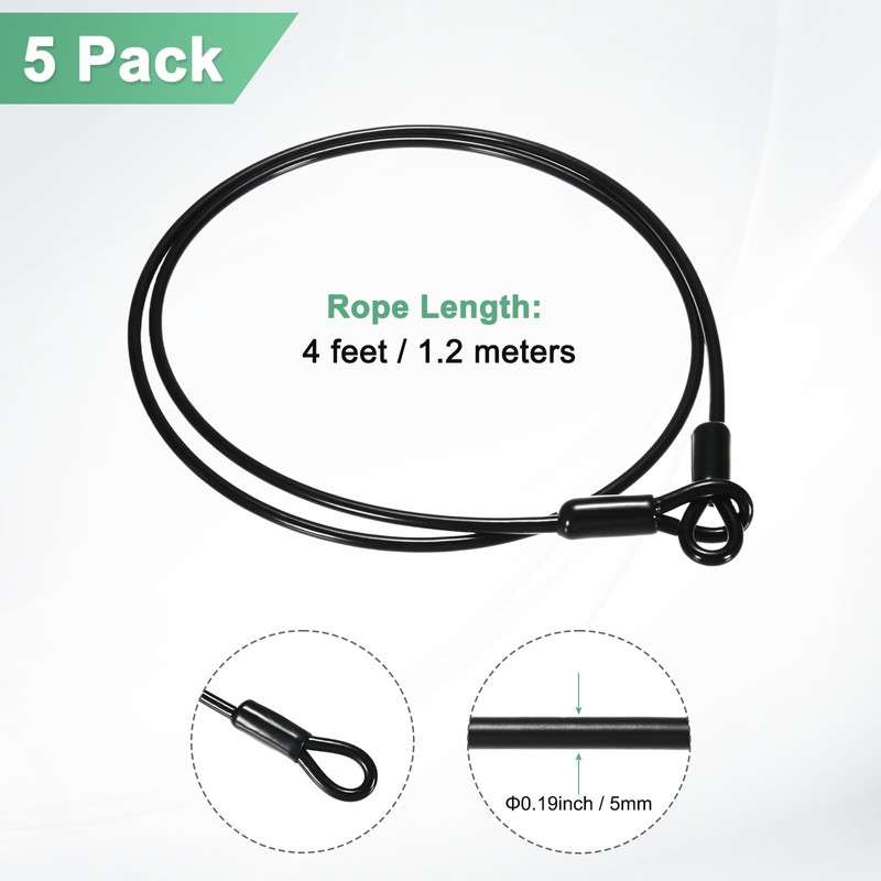 M METERXITY 5-Pack Security Cable Lock, 4FT 5mm PVC Coated