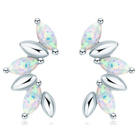 Sterling Silver Opal Stud Earrings for Women, Hypoallergenic Marquise Cut Birthstone Birthday Gift Fine Jewelry for Her Mothers Day