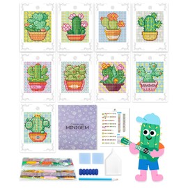 ForeverYoung Minigem Diamond Painting Kits Mini Diamond Art Kits, 9Pcs Small Diamond Art Kits for Adults 2-Hour Painting, Postcard-Style Resin Square Drill Diamond Painting Kits 5x7 Inch (Cactus)