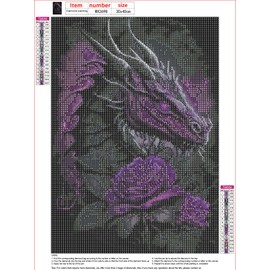 QENSPE 5D Diamond Painting Dragon Kits for Adults, Rose Diamond Art Kits Full Drill Black Dragon Diamond Painting Kit for Kids Beginners, DIY Crystal Picture Art for Home Wall Decor 30x40cm/12x16in