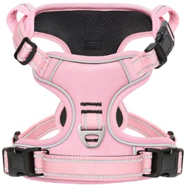 Timos Dog Harness, 3 Snap Buckles No-Pull Soft Padded Dog Vest with 2 Metal Leash Clips, Adjustable Reflective No Choke Pet Harness with Easy Control Handle for Medium Dogs,Pale Pink,M