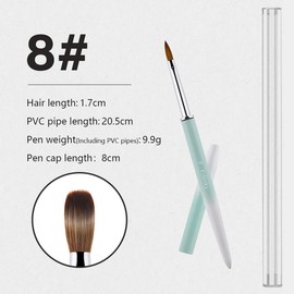 Acrylic Nail Brush Size 8#, 100% Pure Kolinsky Hair Acrylic Crystal Ombre White Green with Silver Ferrule Round Shaped for Women Girls Manicure Tools Accessories