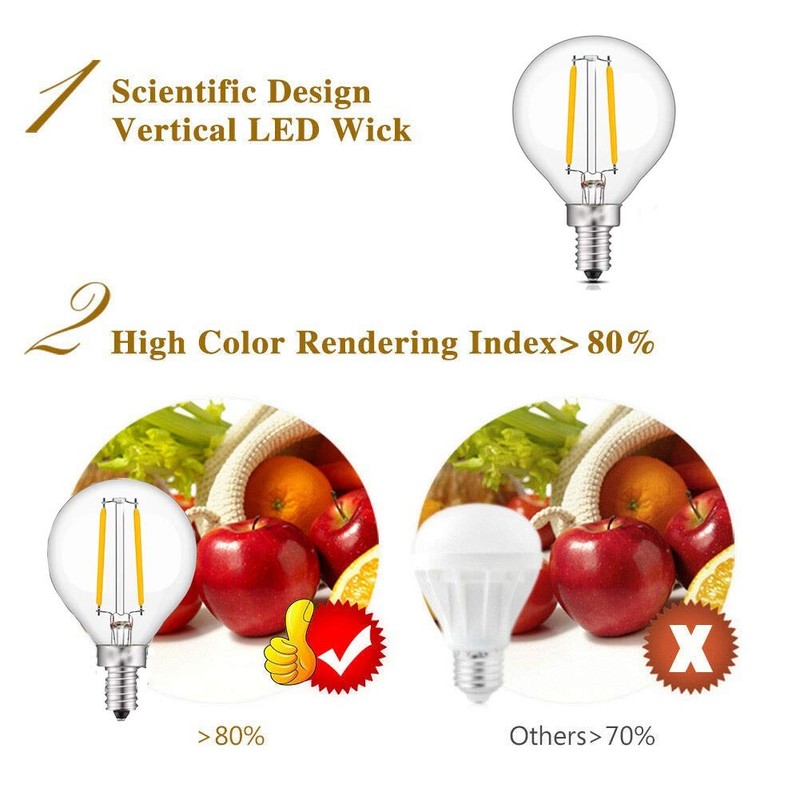 Lxcom Lighting G14 2W E12 LED Bulb G45 Globe Filament