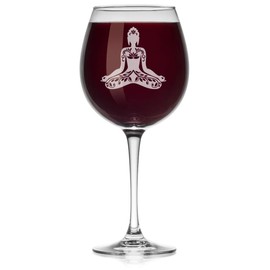 Wine Glass Buddha Lotus Yoga (Large Stemmed, 20oz)