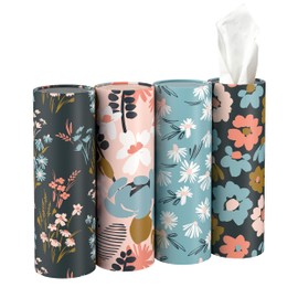 UBTKEY 4 Pack Car & Home Tissue Holder with 3-ply Facial Tissues, Cylinder, Round Container for Office, Bathroom (Floral Pattern)
