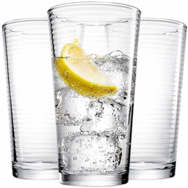 Glaver's Drinking Glasses Set of 10 Highball Glass Cups, Premium Quality 17 Oz. Coolers, Ribbed Glassware. Ideal for Water, Juice, Cocktails, and Iced Tea. Dishwasher Safe.