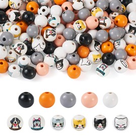 Boutigem 160Pcs 16mm Animal Wooden Beads Pet Cat Puppy Printed Round Spacer Beads Farmhouse Garland Beads for DIY Bracelet Lanyard Keychain Jewelry Making Home Party Decor