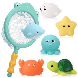 GSrenyu 7 PCS Baby Bath Toys for 1 2 3 4 Year Olds, No Hole Mould Free Baby Bath Toys, Kids Bath Toys Toddler Swimming Pool Toys, Sea Animals No Mould Bath Toys for Boys Girls