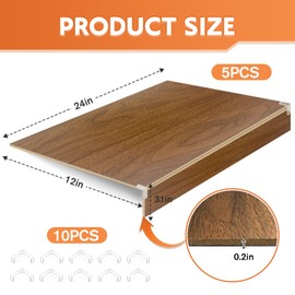 5 Pack Wooden Wire Rack Cover 24 * 12IN Shelf Covers with Back Felt Clamp Fixed Pantry Shelf Cover for Removable Closet Bathroom Kitchen (Walnut)