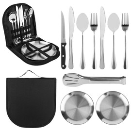 Trendecor Camping Tableware Set for 2 People, 10 Pieces Camping Tableware Made of Stainless Steel Portable Cutlery Set Durable Outdoor Tableware Set for Outdoor Camping Picnic BBQ Travel