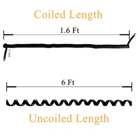 HPWFHPLF Telephone Wires, 2 PCS 6-10 Feet 6P6C Telephone Cord Cable for Landline Phones, RJ12 Male to Male Coiled Wire (Coiled 6P6C)