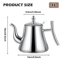 Teapot with Strainer Insert, Stainless Steel Teapot with Strainer Insert 1 L, Teapot with Strainer for Loose Tea and Tea Bags, Can Be Used on Induction Cookers